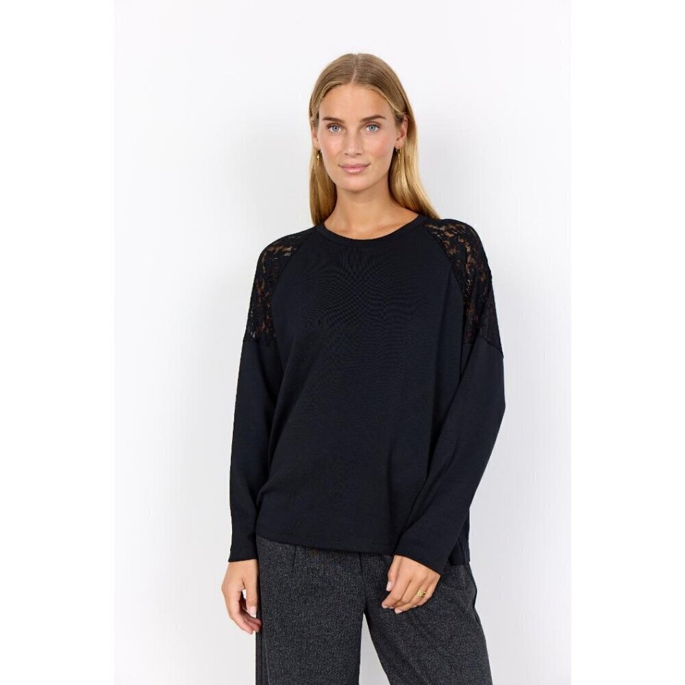 NWT SOYA CONCEPT BANU Black Lace Crewneck